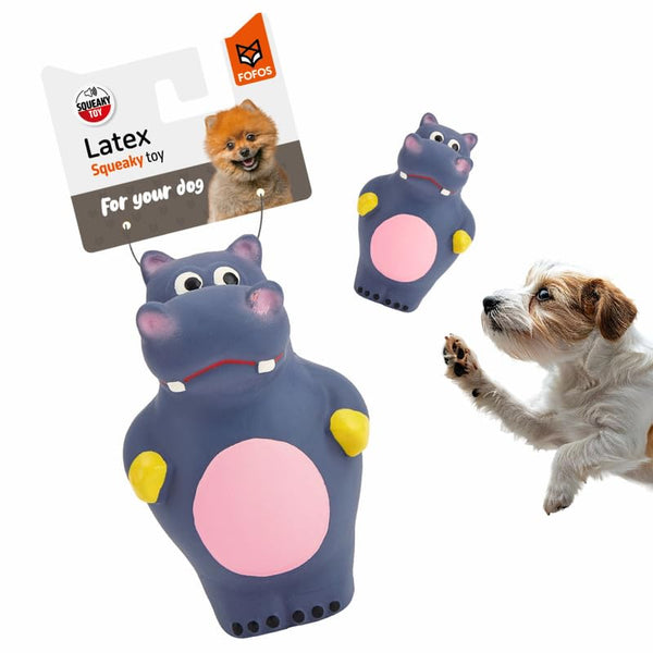 BarkButler x FOFOS Latex Hippo Squeaky Dog Toy - Grey, 100% Natural Latex, Squeaker, Soft & Easy-to-Clean Dog Toys for All X-Small-Small Breeds (0-10kgs)