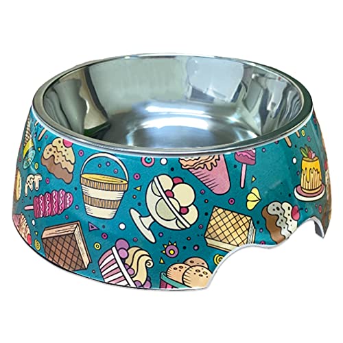 PetVogue Food & Water Feeding Bowl For Dog, Cat And Pets, Melamine & Stainless Steel Dogs And Cats Feeding And Bowl With Anti-Skid Base No-Spill Feeding Drinking Dish. (Size - Small) ,14 Cm,14 Cm
