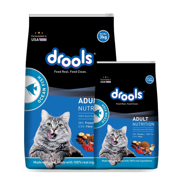 Drools Adult(+1 year) Dry Cat Food, Ocean Fish, 3 kg + 1.2 kg Free