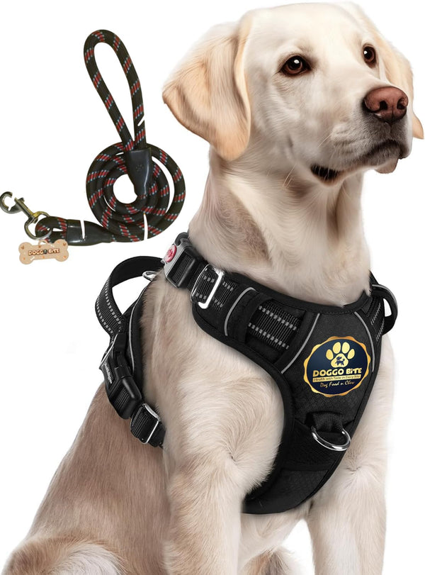 Doggo Bite Premium Reflective Dog Vest Harness| Soft Breathable| Padded Handle| Adjustable Straps & Dual Lock Buckle| No-Choke Design with Free Leash-22mm Chest (28-35 inch) All Giant Breeds 35-60Kg