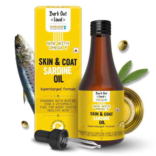 Bark Out Loud by Vivaldis Sardine Oil - Skin & Coat Supplement for Dogs and Cats Formula for Healthy Skin, Glowing Coat & Boosted Immunity, Omega 3,6 & 9 Biotin & Zinc (Dogs & Cats) 200ml