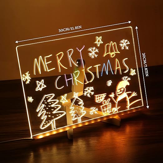 3d Acrylic LED Re-writable Message Board, LED Message Board With Pen, led writing board, Acrylic Dry Erase Board With 12 Pen & tripod Stand for Note/Message - 30 x 20 cm (large size )