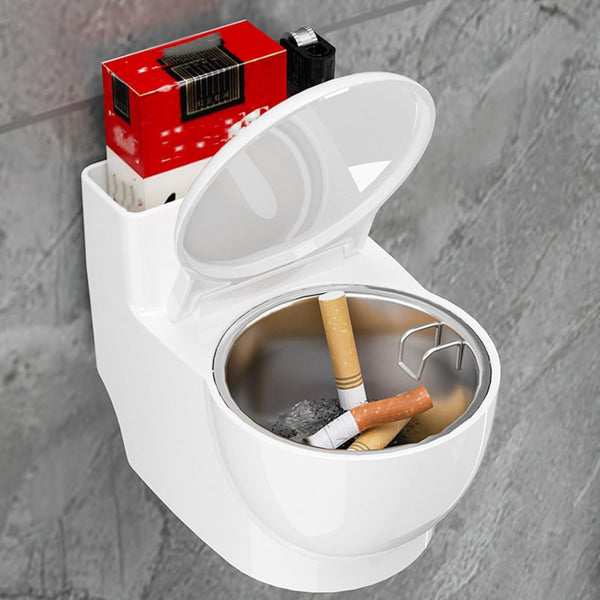Indoor Wall-Mounted Toilet Ashtray with Lid Portable ABS Plastic Aluminum Ashtrays,  Hanging Cigarette Toilet Shape  Ashtray Box Windproof and Waterproof for Bathroom ,Kitchen, Bar
