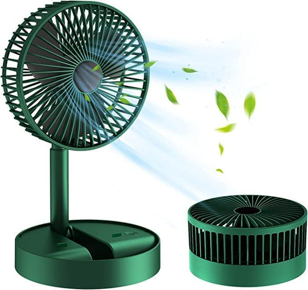 Powerful Rechargeable Desk Fan, Folding & Adjustable Height, Small Desk Table Air Fan with Built-in Battery for Travel, Outdoor, Home, Office, Kitchen, Picnic, Kids - Foldable Fan (green)